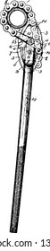 This illustration represents Chain Wrench which consisting of a bar of metal with fixed or adjustable jaws vintage line drawing or engraving illustration.