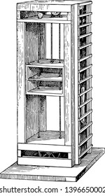 This Illustration Represents Dumb Waiter Which Is A Moveable Frame In A Shaft Vintage Line Drawing Or Engraving Illustration.