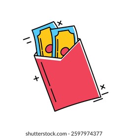 This illustration represents Eid Money (Angpao Lebaran), a common tradition during Eid al-Fitr where elders give money to children and younger family members as a form of blessing and celebration.