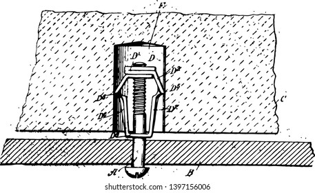 Esta ilustración representa el dibujo de la línea vintage del tornillo de expansión o la ilustración de grabado.