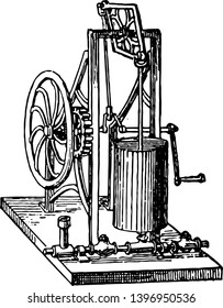 This illustration represents Force Pump which is used to force liquid up and expel it under pressure vintage line drawing or engraving illustration.