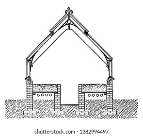 This illustration represents Forcing House which is most convenient to grow them in properly constructed forcing houses, vintage line drawing or engraving illustration.