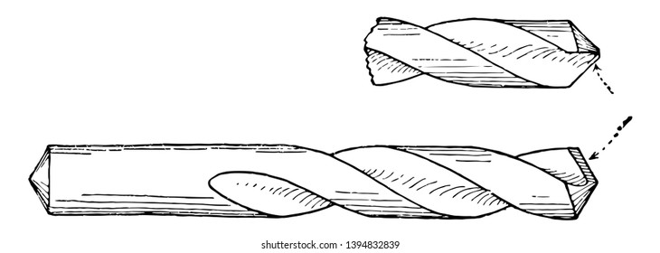 This illustration represents function of Twist Drills for Brass, vintage line drawing or engraving illustration.