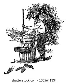 This illustration represents Gristmill which is used for grinding grain, vintage line drawing or engraving illustration.