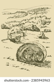 This illustration represents Hay Bales, vintage line drawing or engraving illustration.
