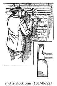 Esta ilustración representa a Lather Hatchet que tiene una cuchilla plana grande con un borde recto, dibujo de línea vintage o ilustración de grabado.