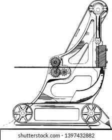 This illustration represents a machine is which used to make toothpicks vintage line drawing or engraving illustration.