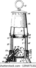 This illustration represents Miners Safety Lamp vintage line drawing or engraving illustration.