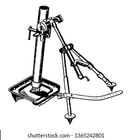 Esta ilustración representa Mortar & Mount, dibujo de línea vintage o ilustración de grabado.