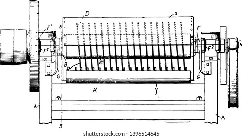 This illustration represents Paper Shredder where a mechanical device used to cut paper into chad vintage line drawing or engraving illustration.