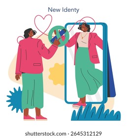 This illustration represents a person embracing a smoke-free lifestyle, symbolizing renewal and transformation. The individual is depicted joyfully discarding cigarettes, reflecting positivity and