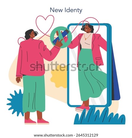 This illustration represents a person embracing a smoke-free lifestyle, symbolizing renewal and transformation. The individual is depicted joyfully discarding cigarettes, reflecting positivity and