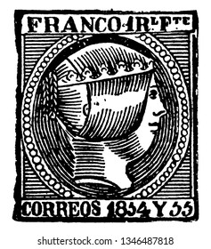 Esta ilustración representa el sello real filipino 1 en 1854, dibujo vintage o ilustración grabadora.