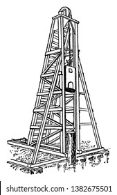 Diese Abbildung stellt den Pile Driver dar, der von einem Pferd, einer Vintage-Linie oder Graviergrafik angetrieben wird.