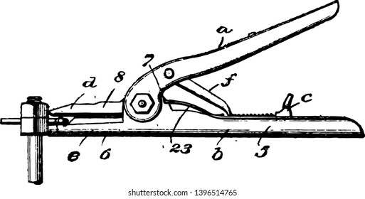 Esta ilustración representa la herramienta de eliminación de clavijas que tiene una herramienta con forma de cuña que tiene un dibujo de línea vintage de la cabeza o una ilustración de grabado.