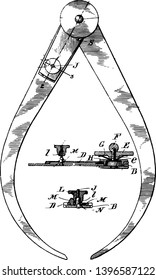 This illustration represents Precision Calipers and Dividers which is used to measure the external size of an object vintage line drawing or engraving illustration.
