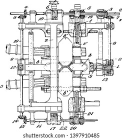 This illustration represents Rolling Mill where metal is rolled into sheets vintage line drawing or engraving illustration.