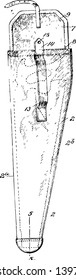 This illustration represents Saw Carrying Case which is used to help in the carrying of sharp objects vintage line drawing or engraving illustration.