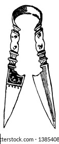 This illustration represents Sheep Shears which consisting of two blades, vintage line drawing or engraving illustration.