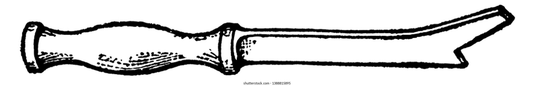 Esta ilustración representa Shooting Stick, que se golpea con un mallet para apretar o aflojar las citas en una ilustración de la caridad, el dibujo de la línea vintage o la grabación.