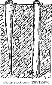 This illustration represents Short Cutting of ripened wood vintage line drawing or engraving illustration.