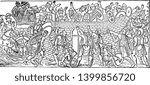 This illustration represents Siege of a Dacian City, vintage line drawing or engraving illustration.