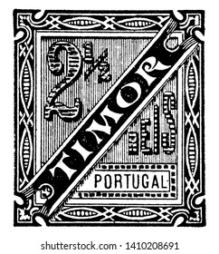 This illustration represents Timor 2 Reis Newspaper Stamp from 1893, vintage line drawing or engraving illustration.