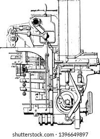 This Illustration Represents Type Casting Which Used In Hot Metal Typesetting Vintage Line Drawing Or Engraving Illustration.