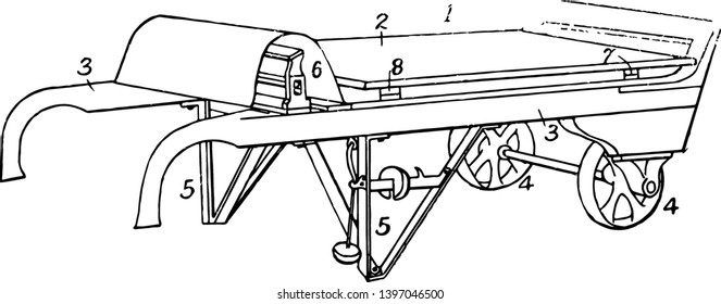 This illustration represents Weighing Truck which is able to weigh the entire contents placed on the truck vintage line drawing or engraving illustration.