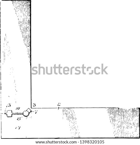 This illustration represents Woodworking Square which used for marking and measuring a piece of wood vintage line drawing or engraving illustration.