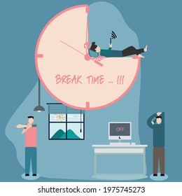 This is an illustration of rest time, rest time and stretching stiff muscles after a busy activity. students and freelancers can use this illustration. vector illustration in flat style.