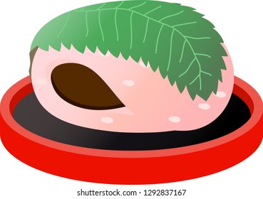 This is an illustration of rice sweets in Japan called Sakura - mochi.