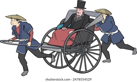 This is an illustration of a rickshaw, which has been seen in Kyoto since the Meiji period.