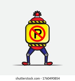 This is an illustration of a robot with no parking sign. This illustration is suitable for stickers, character designs or mascots for campaigning traffic signs
