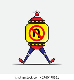 Esta es una ilustración de un robot sin señal de giro U. Esta ilustración es adecuada para pegatinas, diseños de caracteres o mascotas para hacer campaña en los carteles de tráfico