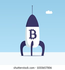 This is an illustration of a rocket with bitcoin sign