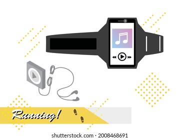 This is an illustration of a running item, an armband and a music player.