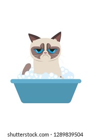 This is an Illustration of a sad cat who does not like to wash, but he still made it.