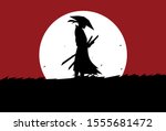 This is an illustration of a samurai standing in a meadow in the moonlight. This vector can be used to design background shirts, posters, brochures, bags and mugs.