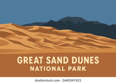 In this illustration, the sand dunes of Great Sand Dunes National Park stretch toward the horizon as storm clouds begin to gather overhead.