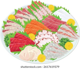 This is an illustration of a sashimi platter.