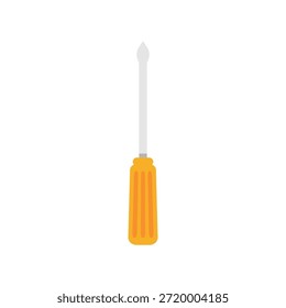 This is an illustration of a screwdriver with a yellow handle and a white shaft. The screwdriver is centered on a plain white background, making it a simple yet effective graphic for use in various projects, such as DIY tutorials, hardware catalogs, or construction websites.