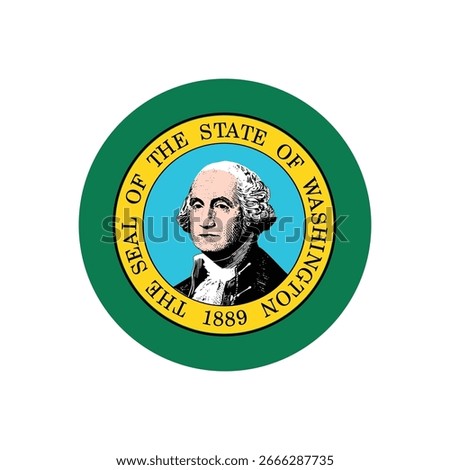 this is an illustration of the seal of the state of washington. it features george washington in the center and the words the seal of the state of washington around the edge. the year is also shown.