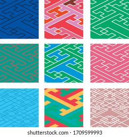 This is a illustration of Seamless Japanese pattern combining geometric systems 