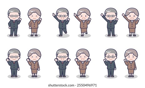 This is an illustration of a senior man and woman wearing suits.