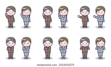 This is an illustration of a senior man and woman wearing suits.