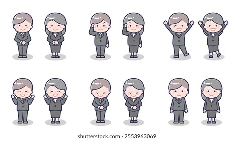 This is an illustration of a senior man and woman wearing suits.