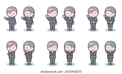 This is an illustration of a senior man and woman wearing suits.