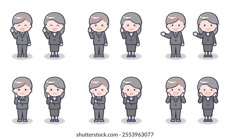 This is an illustration of a senior man and woman wearing suits.