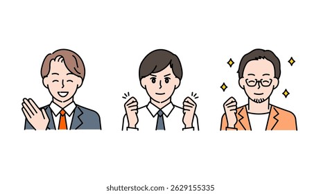 This is illustration set B of three motivated and smiling business men.